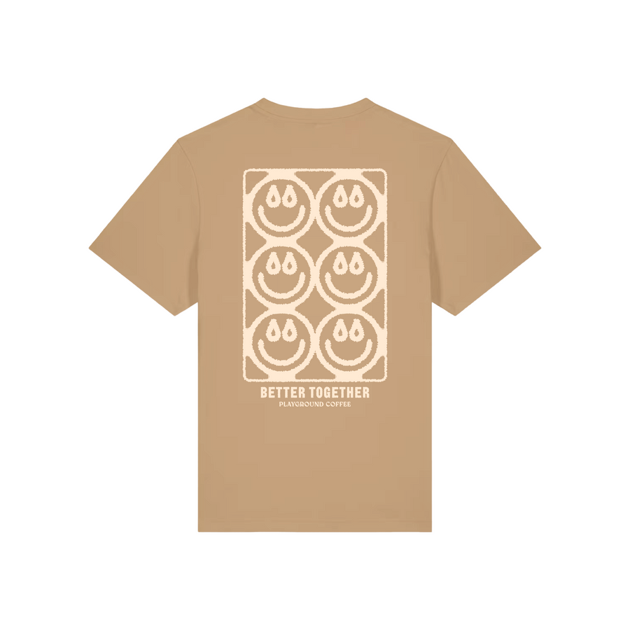 Fairtrade T-Shirt Better Together Latte Smiley Siebdruck Playground Coffee Kaffeeroesterei Hamburg St.Pauli 