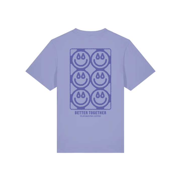 Smiley Fairtrade T-Shirt Better Together Lavendel Playground Coffee Kaffeeroesterei Hamburg St.Pauli 